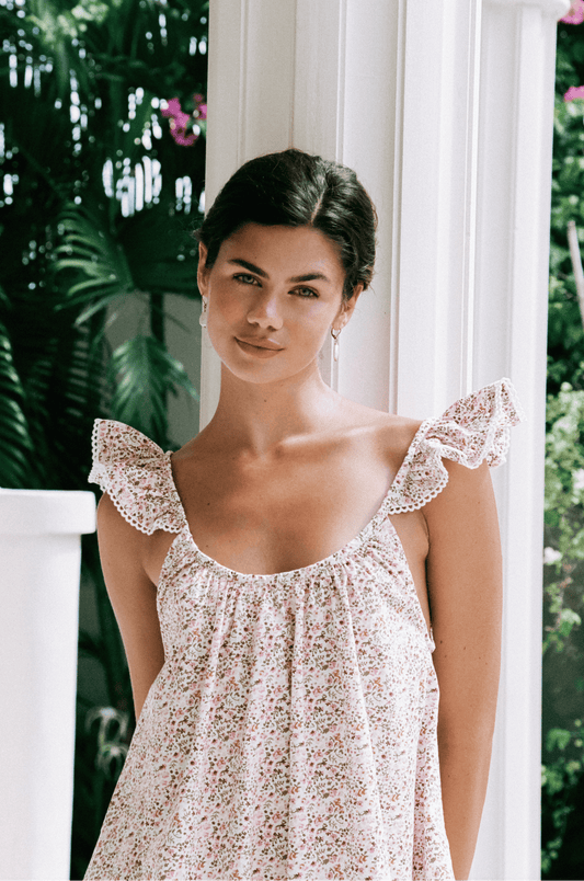 Indah Wing Nightie - Floret Pink + Trim