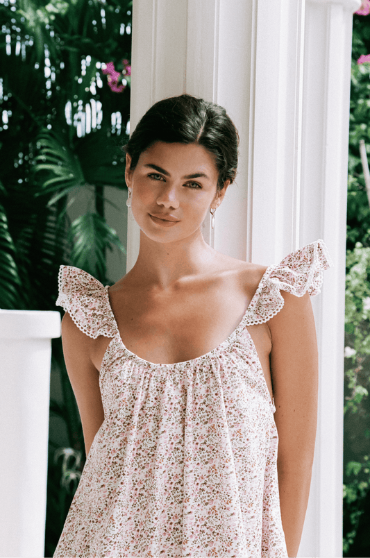 Indah Wing Nightie - Floret Pink + Trim