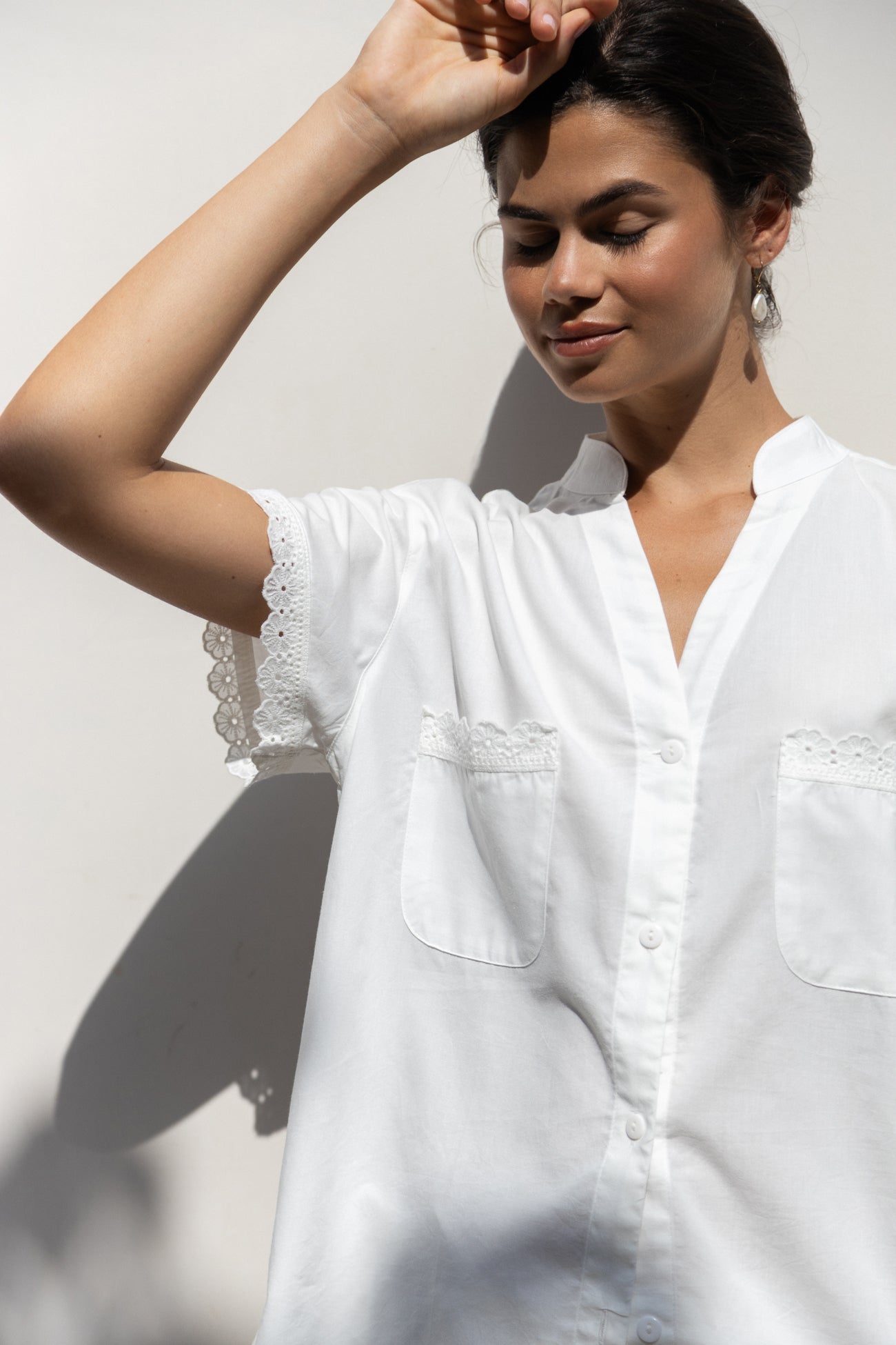 Maggie Pyjama Set - Bridal - Cotton Modal - Off White + Daisy Trim