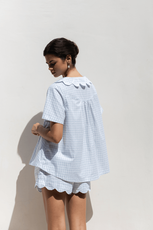 Penelope Sleep Set - Gingham Pale Blue