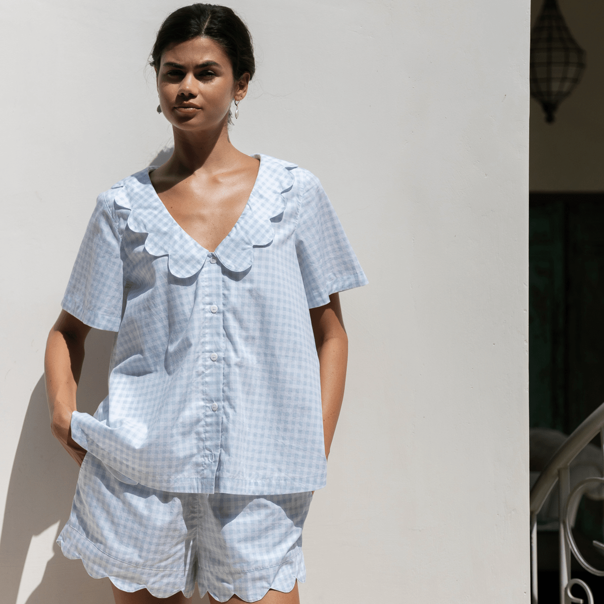 Penelope Sleep Set - Gingham Pale Blue