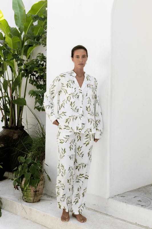 Maggie Pajama Set - Long - Olive Leaf