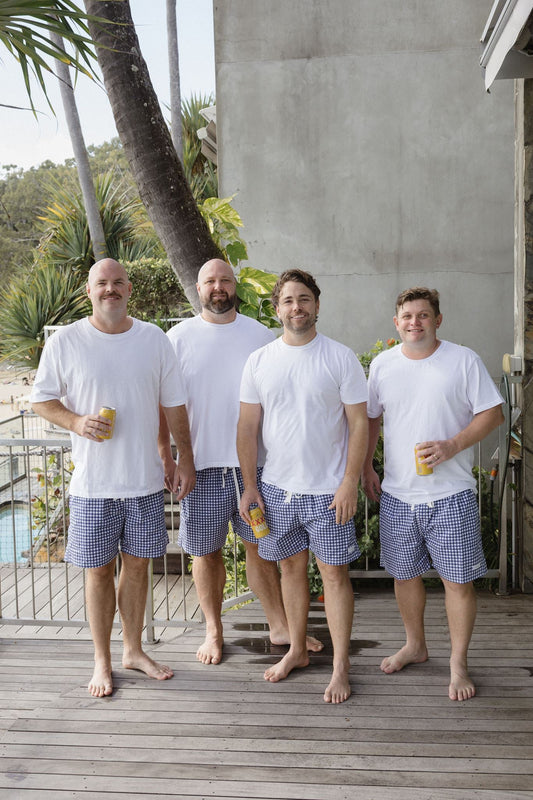 Mens Boxer Shorts - Gingham - Navy Blue