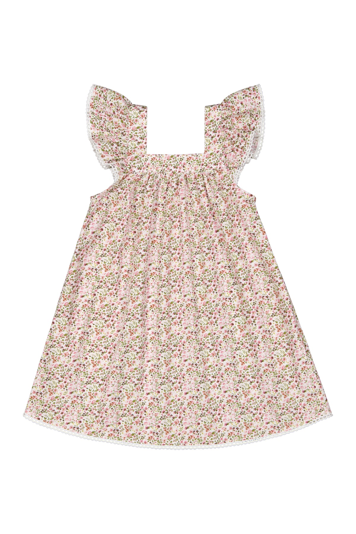 Piyama Girls Harriet Lounge Dress - Cotton - Floret Pink + Trim — front view