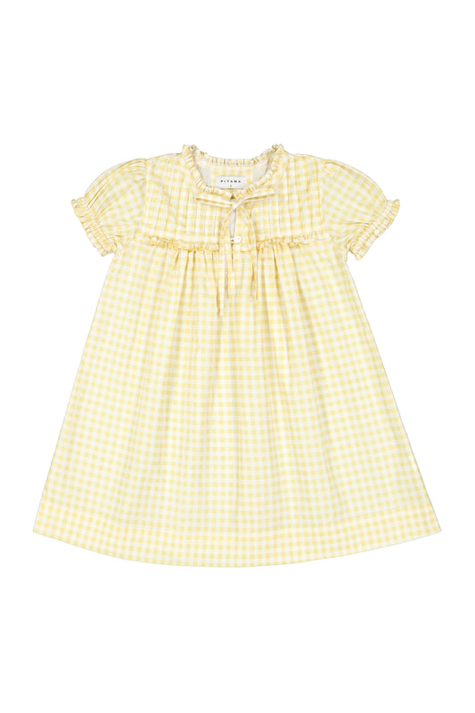 Girls Lounge Dress - Cotton - Gingham Yellow