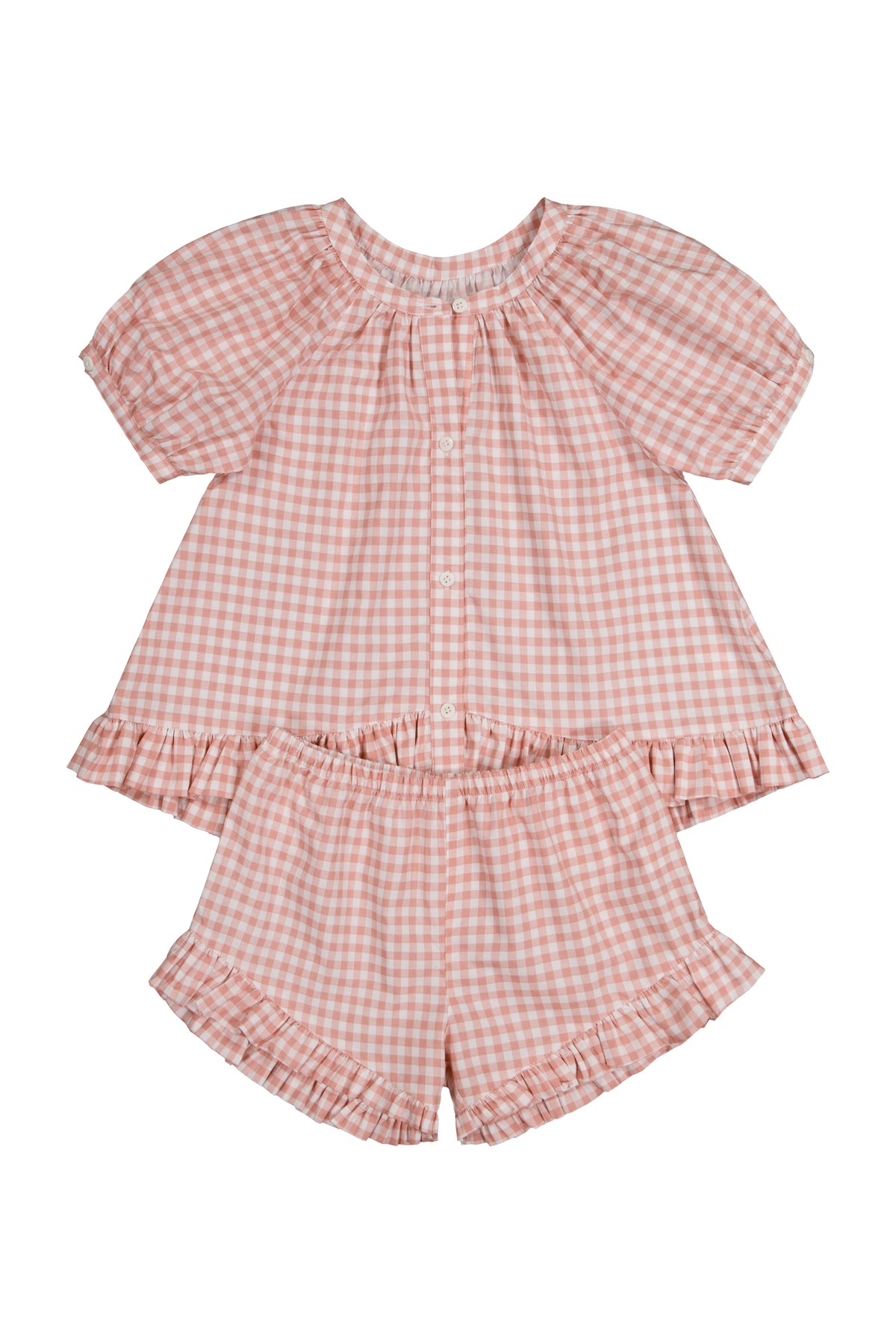 Girls Sophie Lounge Set - Gingham - Petal Pink