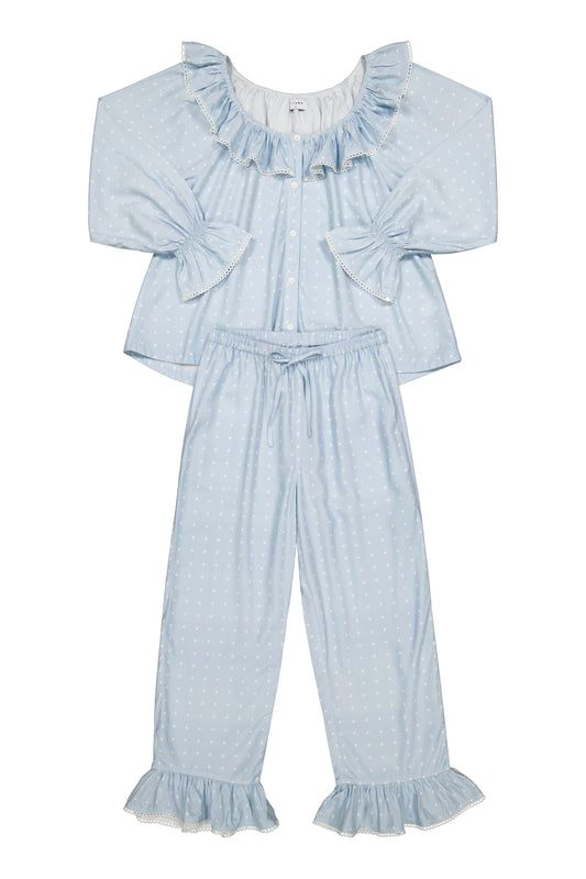 Jemima Sleep Set - Long - ECOVERO™ - Milky Blue Dot
