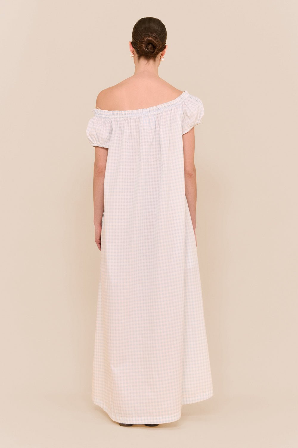 Lily Lounge Dress - Long - Cotton - Gingham Pale Blue