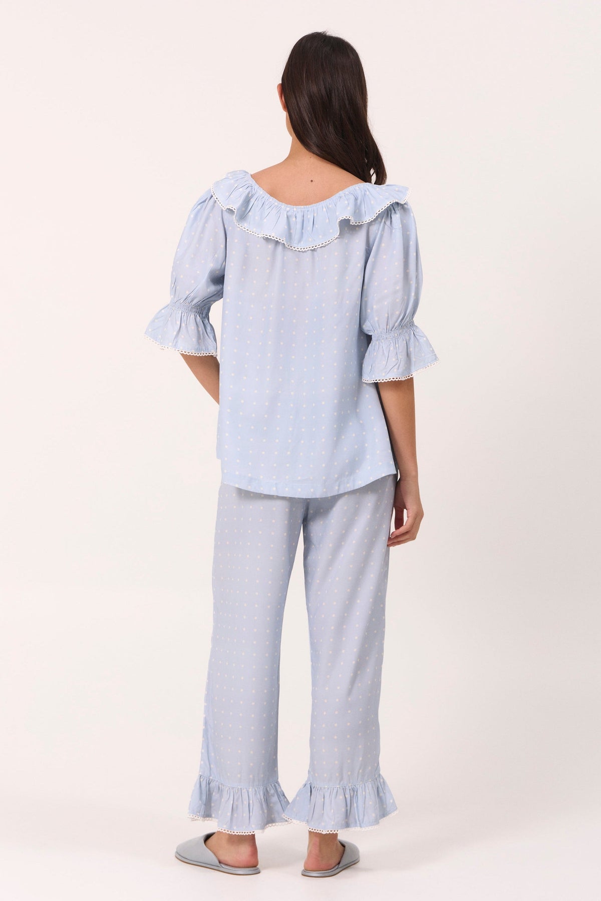 Jemima Sleep Set - Pants - ECOVERO™ - Milky Blue Dot