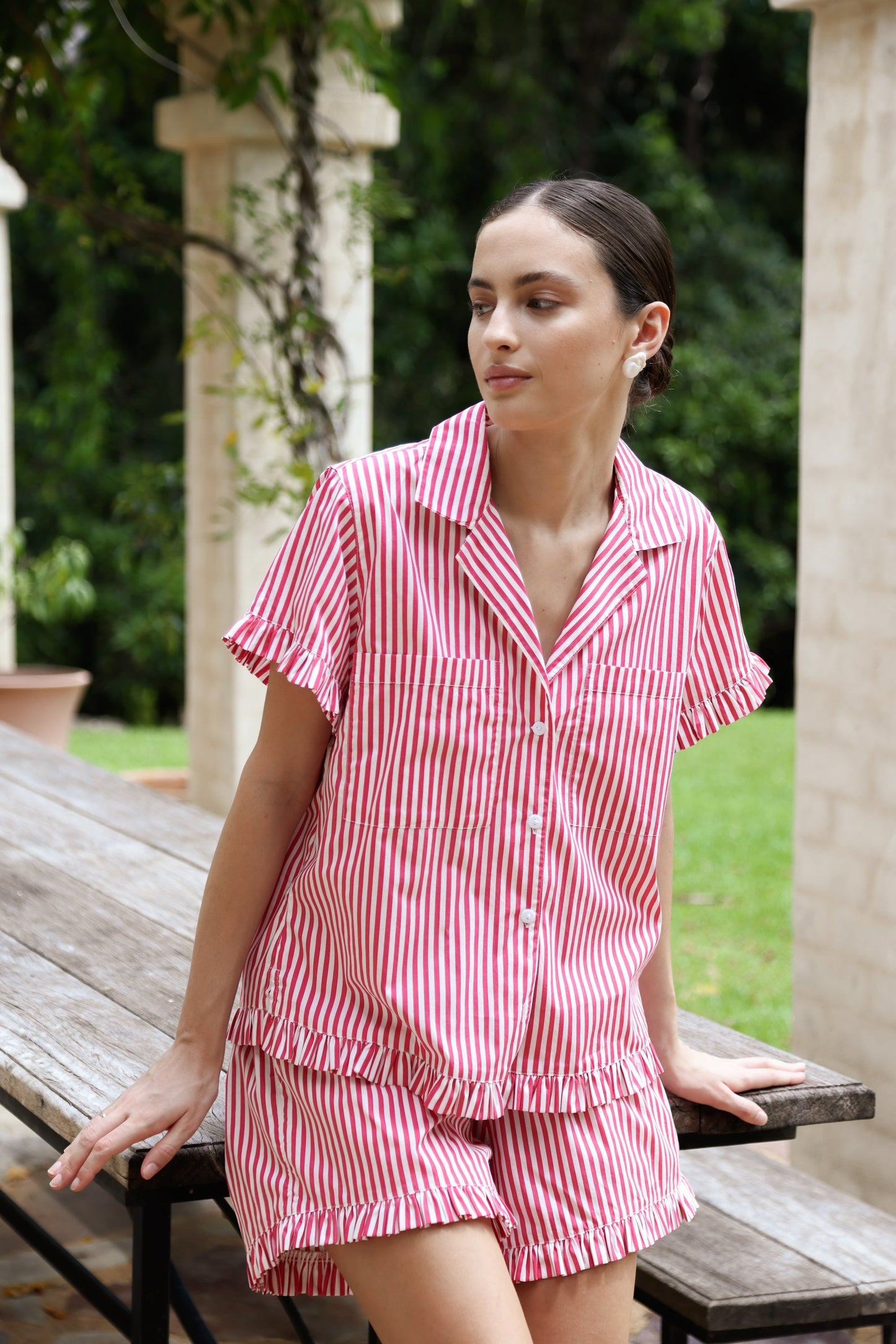 Felicity Frill Set - Pinstripe Cherry