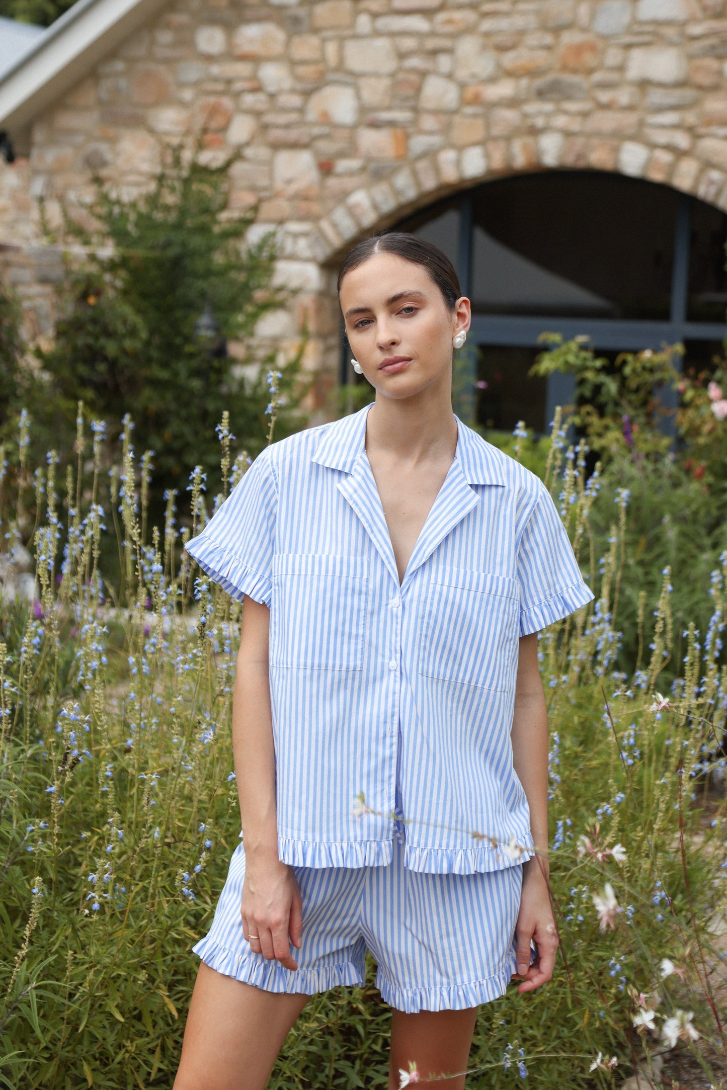 Felicity Frill Set - Cotton - Pinstripe Blue