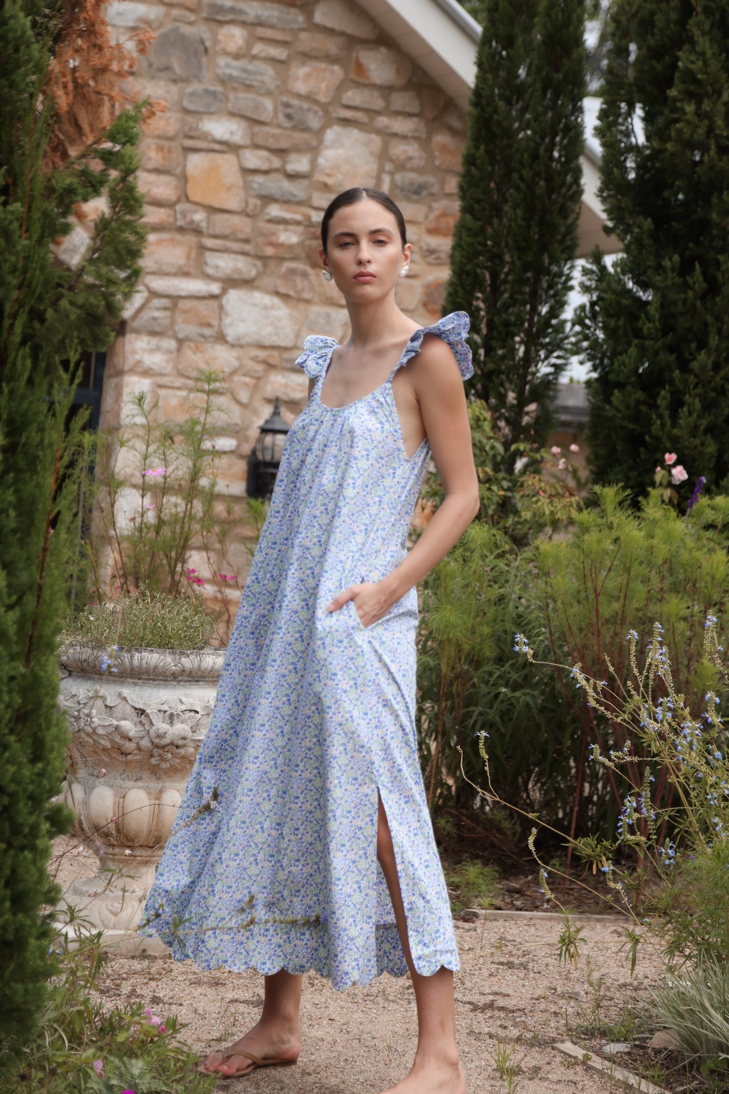 Indah Wing Nightie - Long - Floret Blue