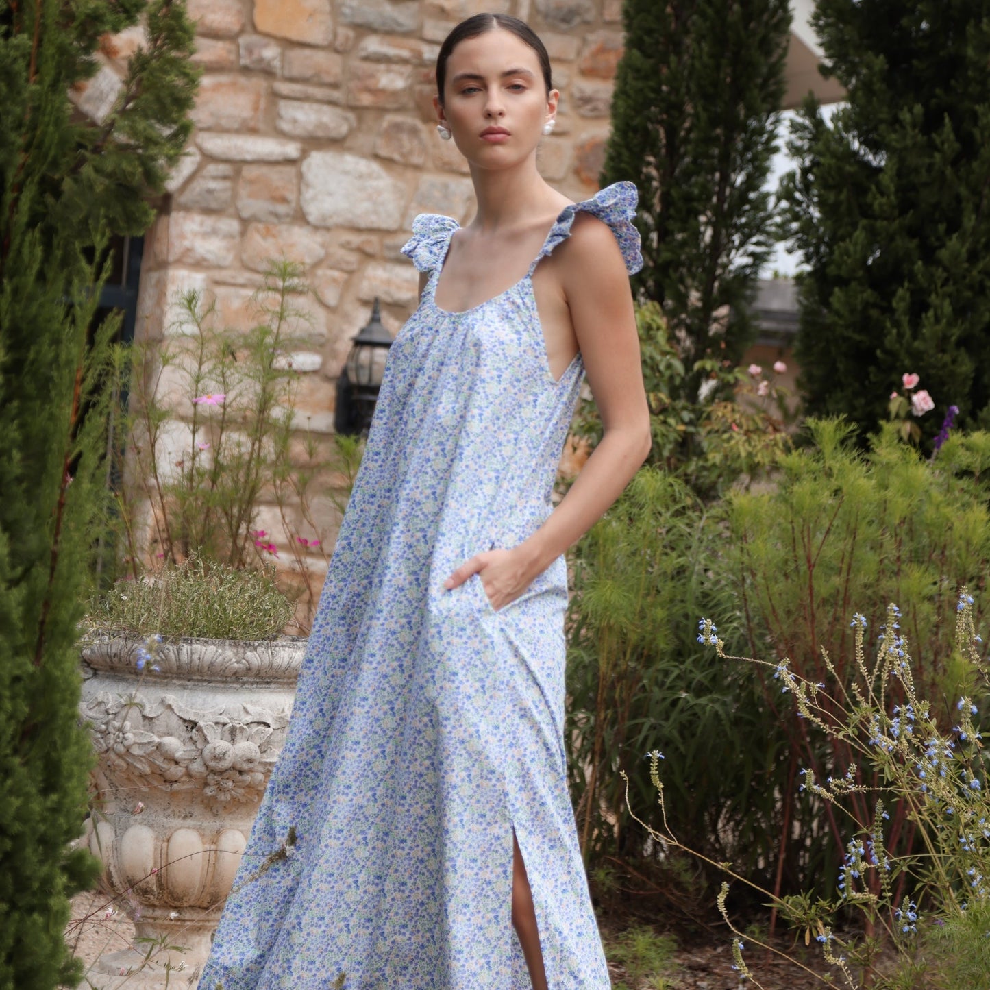 Piyama Indah Wing Nightie - Long - Floret Blue — view 7