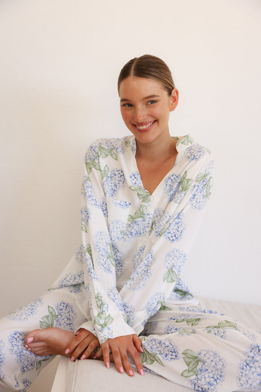 Maggie Pajama Set - Long - Hydrangea Blue