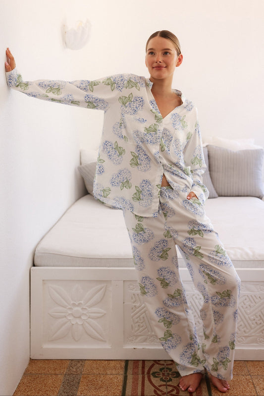 Maggie Pajama Set - Long - Hydrangea Blue
