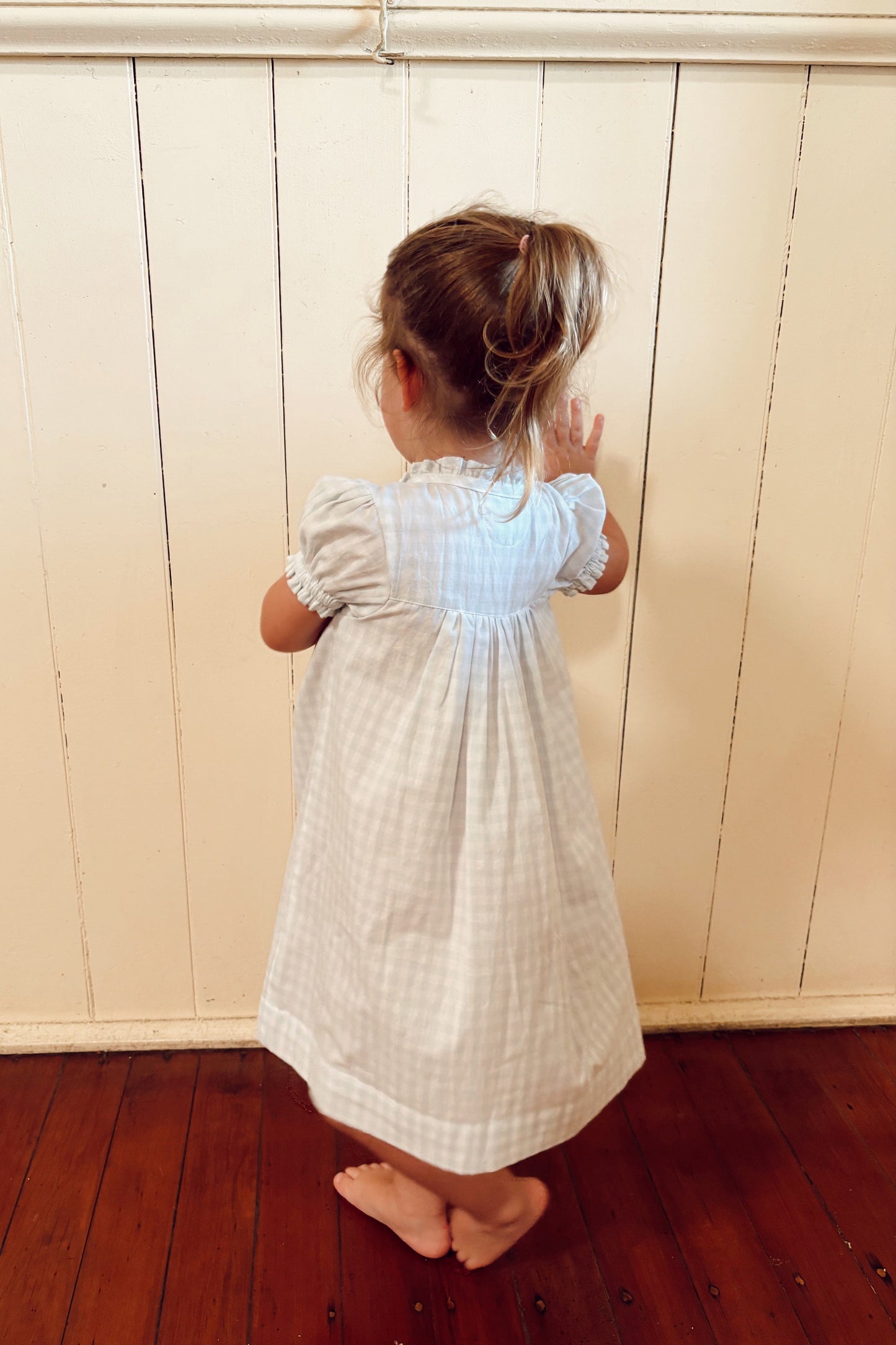Girls Lounge Dress - Gingham Pale Blue