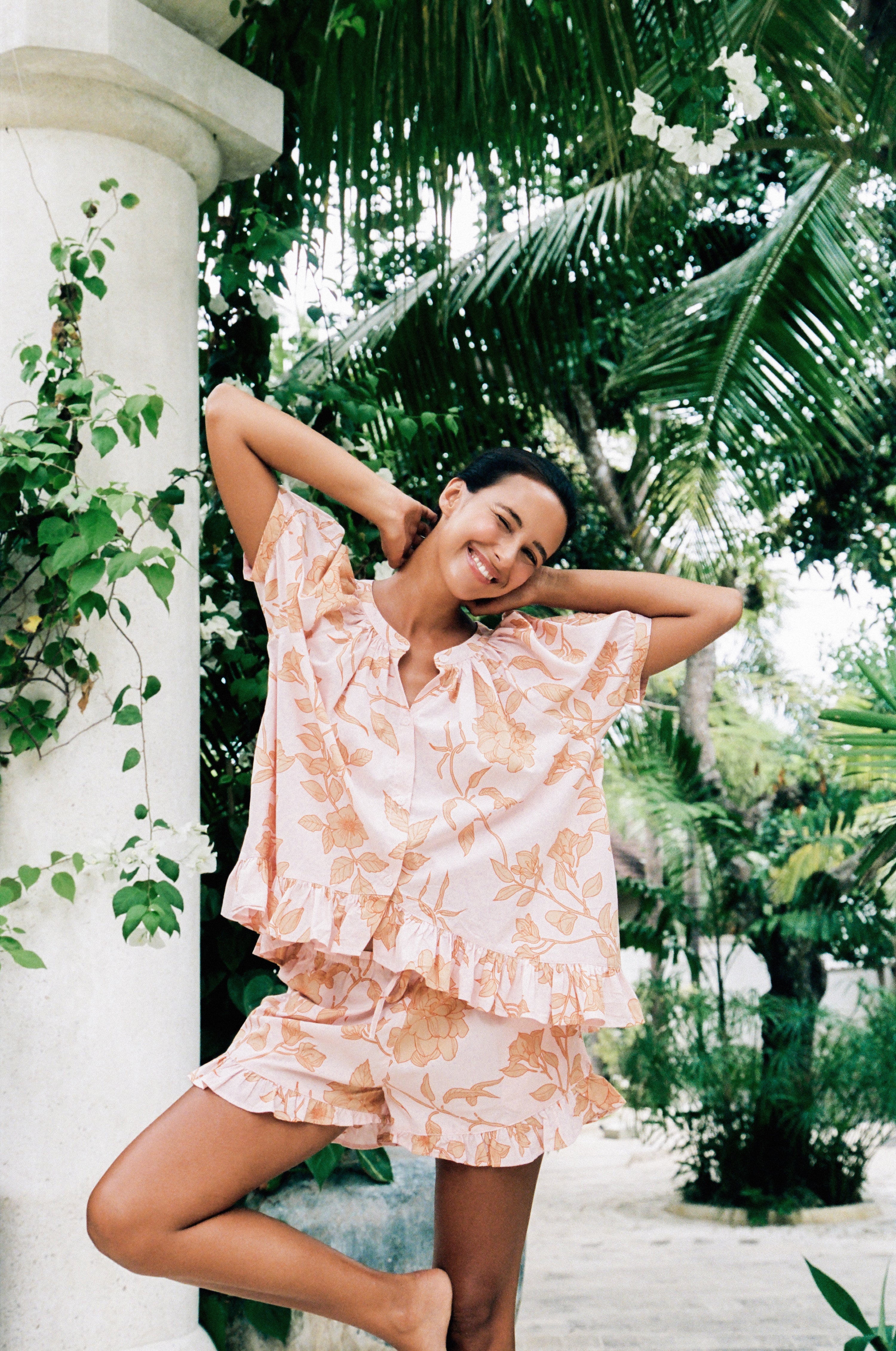 Sophie Pajama Set - Romantic Floral - Peach – Piyama USD