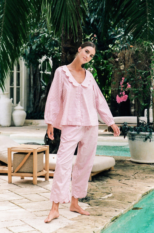 Penelope Sleep Set - Long - Gingham - Berry