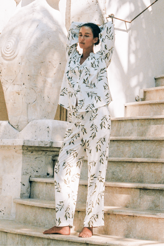 Maggie Pajama Set - Long - Olive Leaf