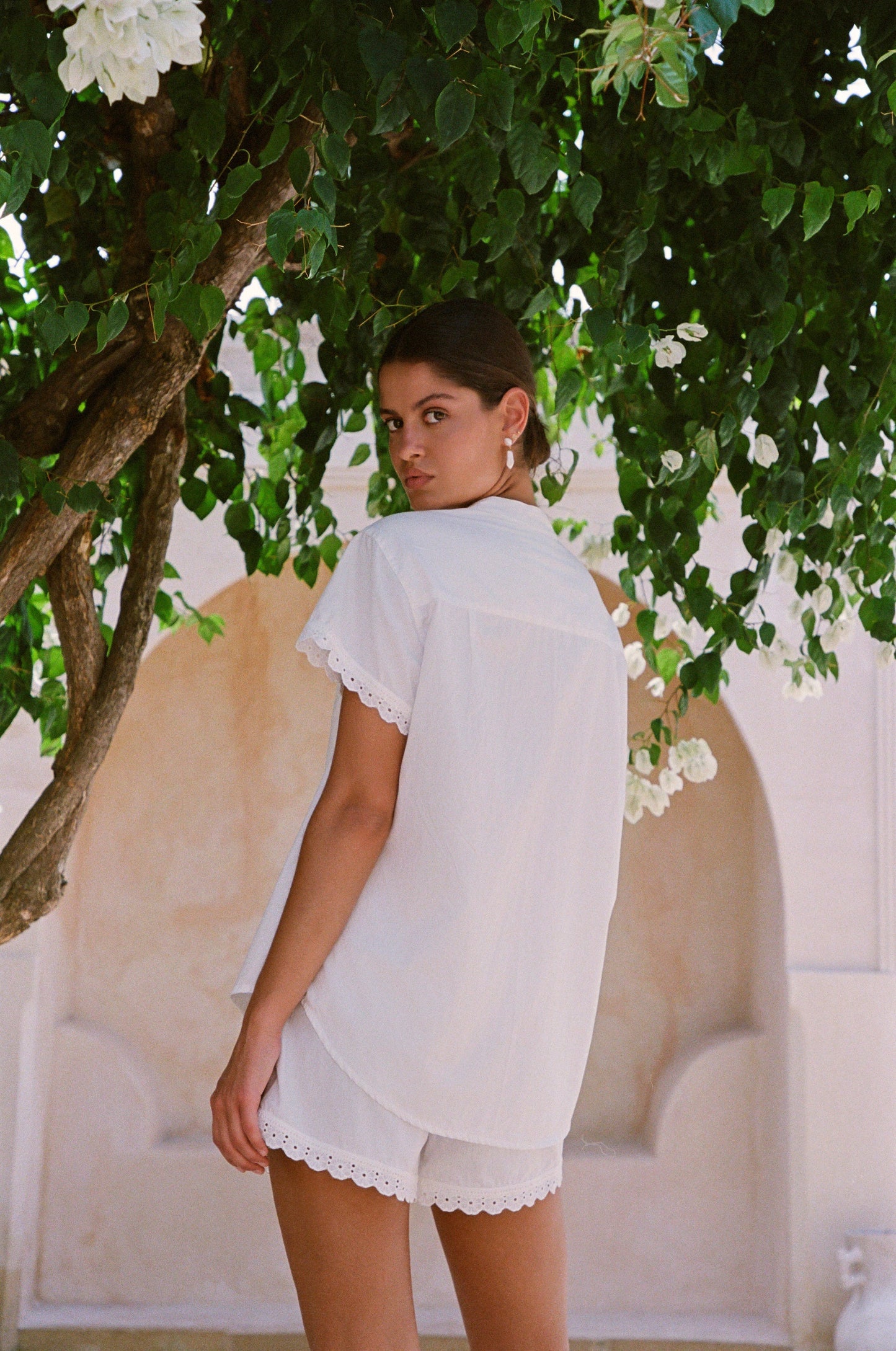 Maggie Pyjama Set - Bridal - Cotton Modal - Off White + Daisy Trim