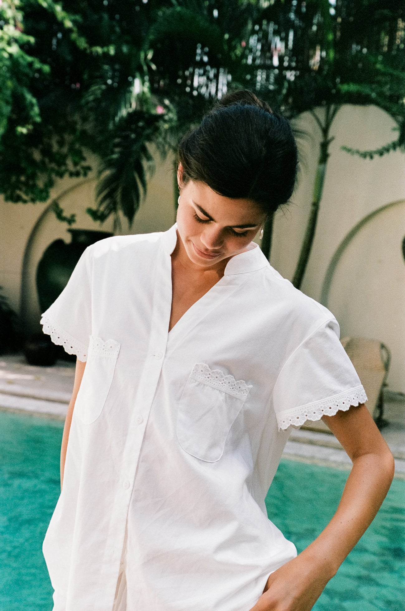 Maggie Pyjama Set - Bridal - Cotton Modal - Off White + Daisy Trim