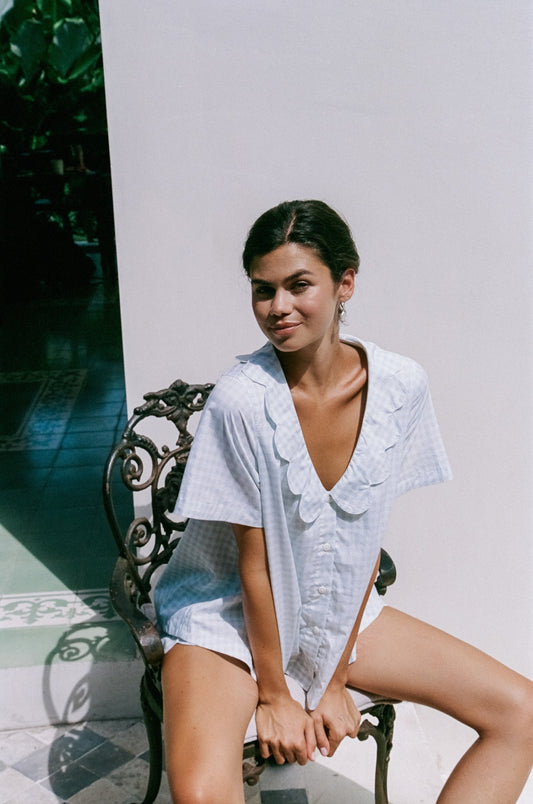 Penelope Sleep Set - Gingham Pale Blue