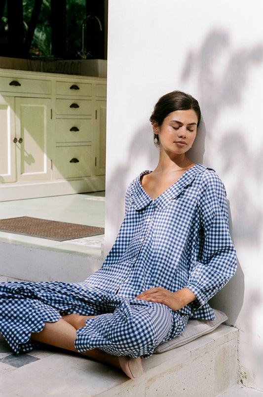 Penelope Sleep Set - Long - Gingham - Navy