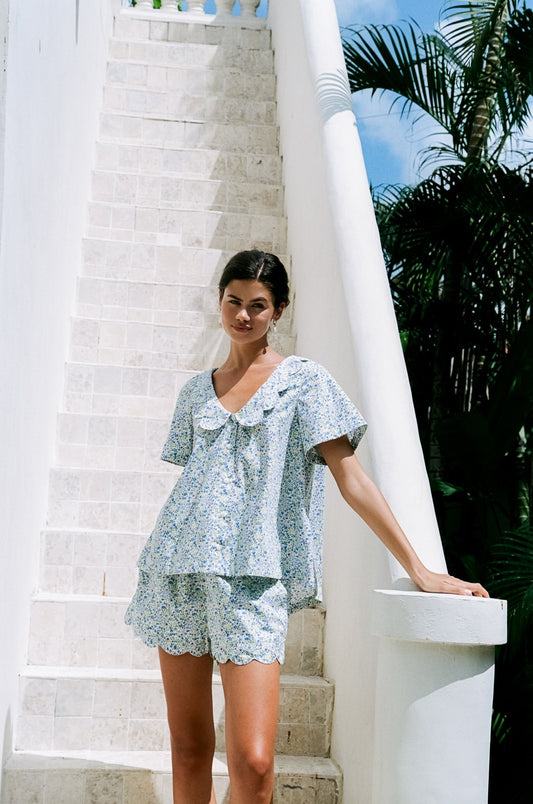 Penelope Sleep Set - Cotton - Floret Blue