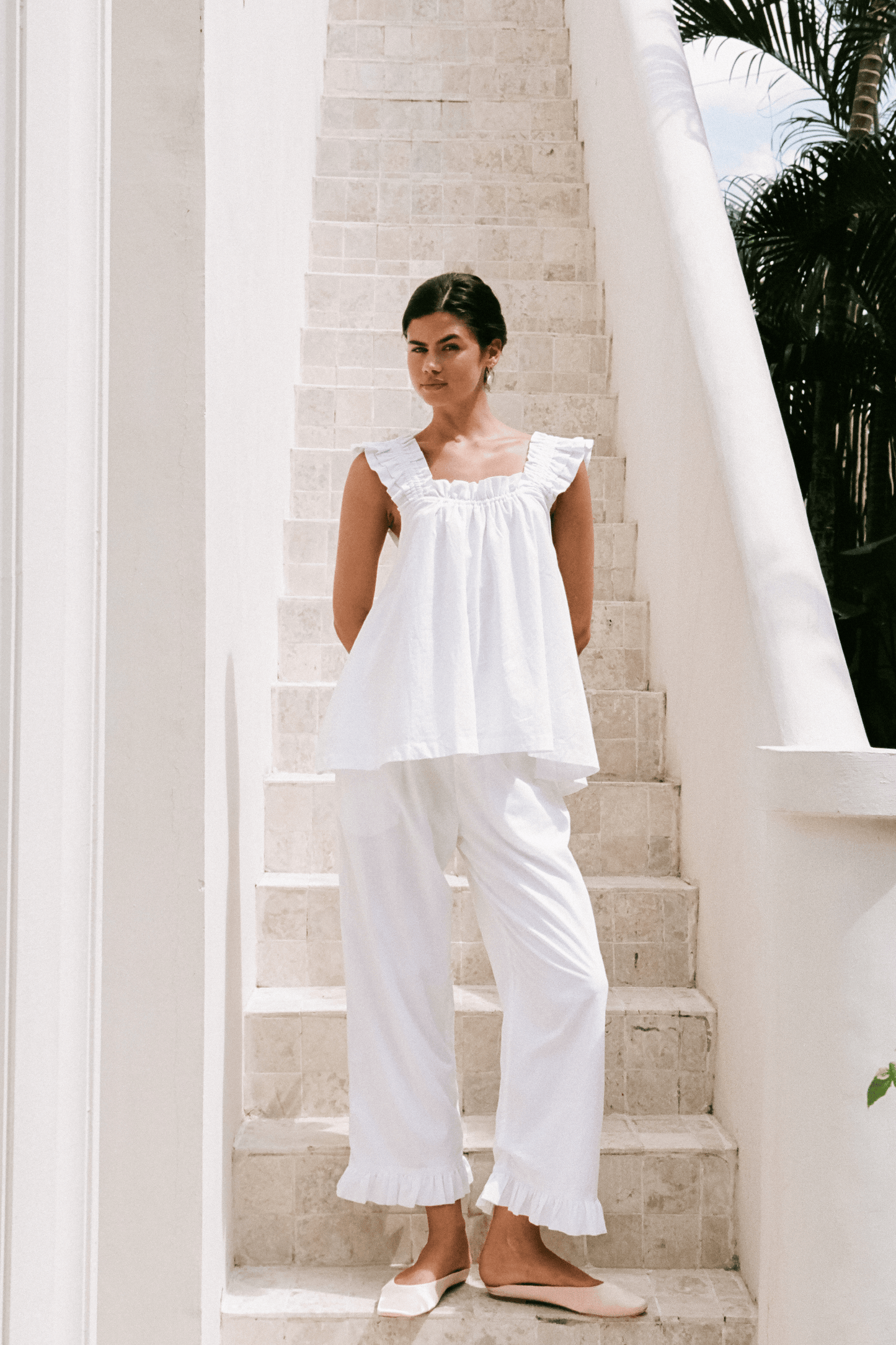Piyama Nicolette Sleep Set - Pants - White Washed Cotton — view 6