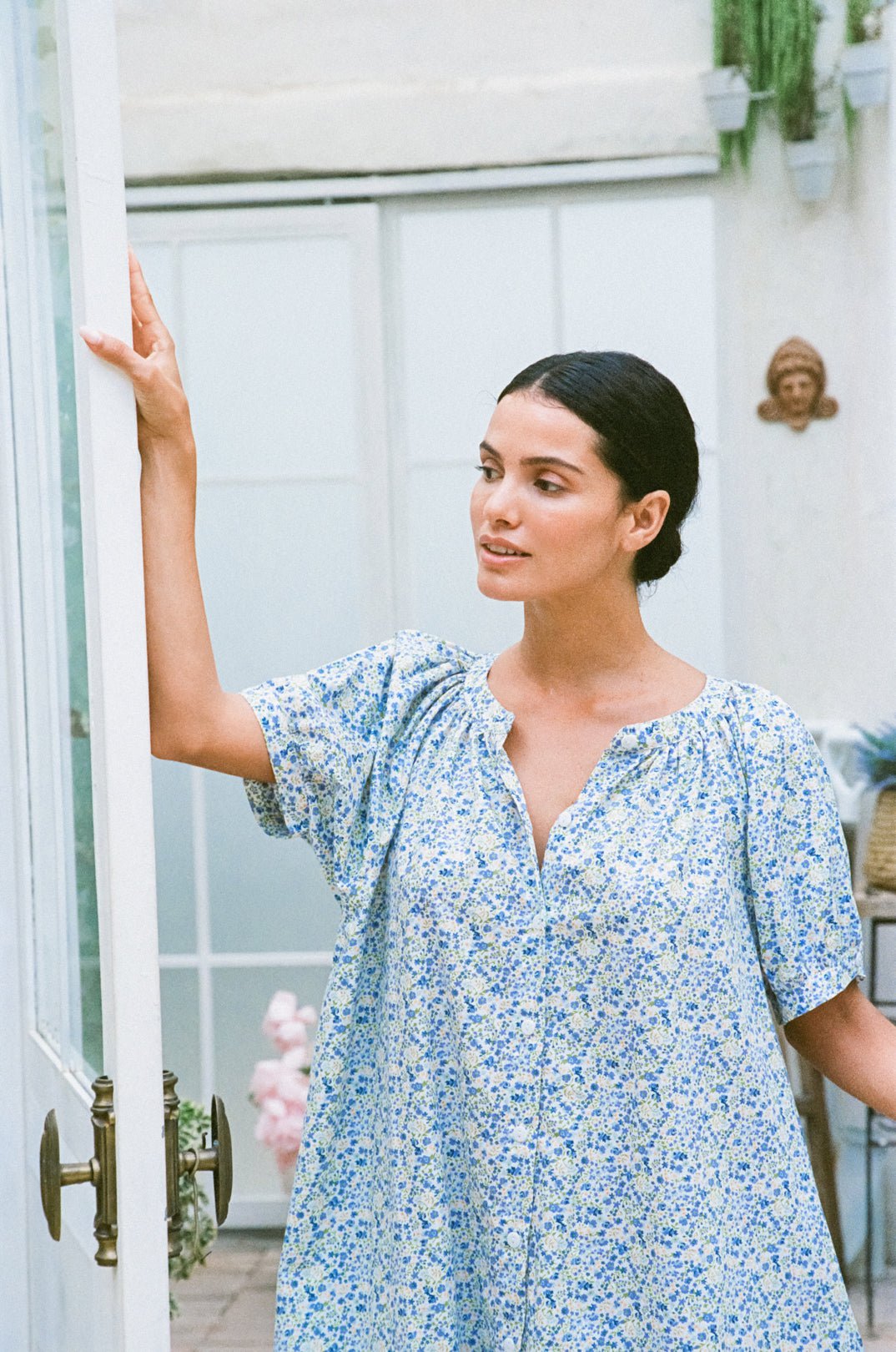 Libby Lounge Dress - Cotton - Floret Blue