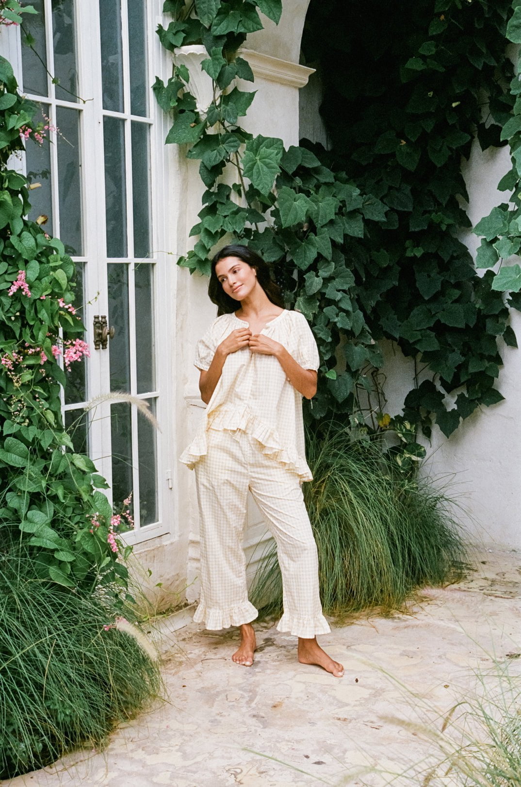 Sophie Sleep Set - Pants - Cotton - Gingham Yellow