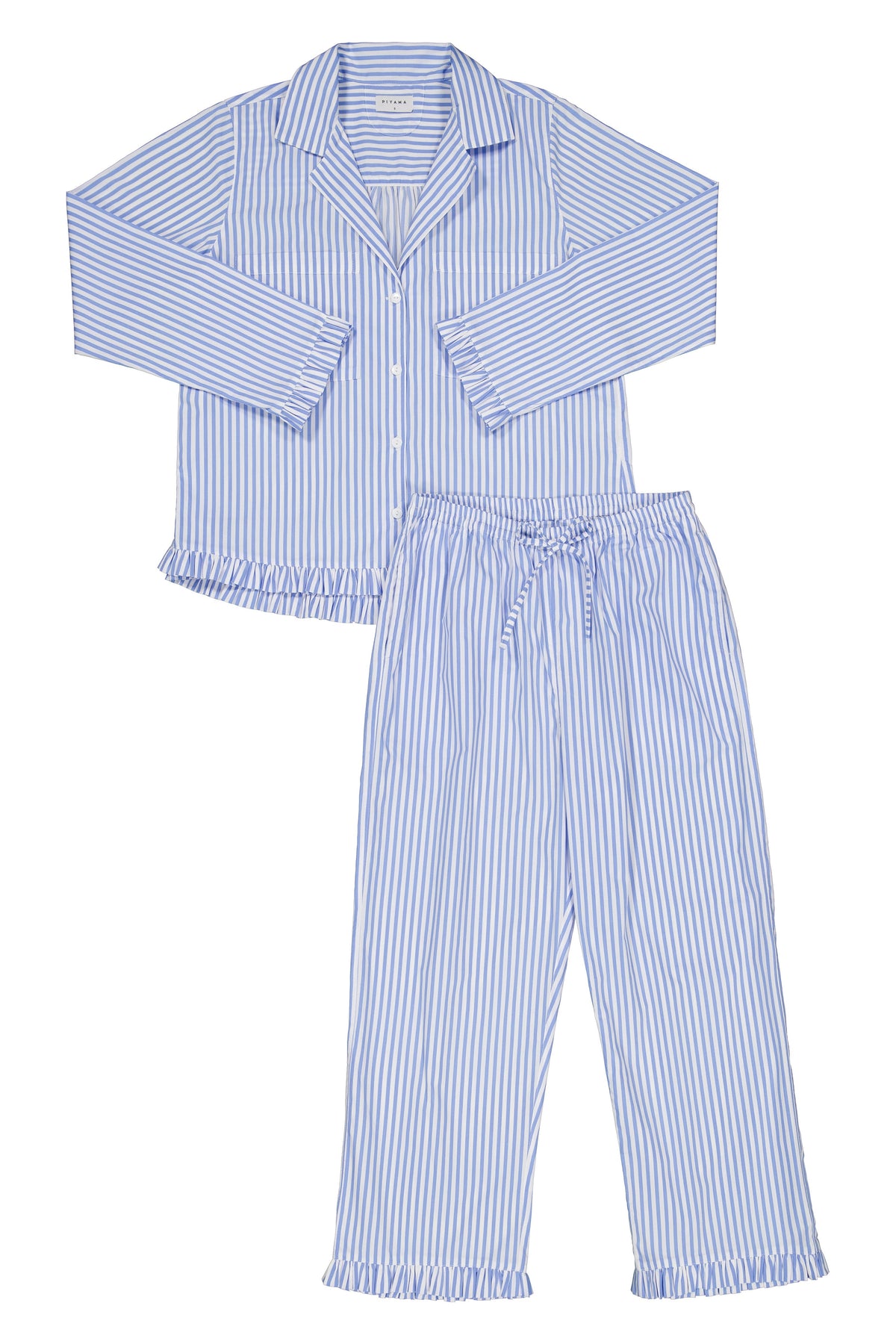 Piyama Felicity Frill Set - Long - Pinstripe Blue — view 3