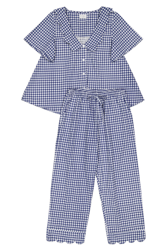 Penelope Sleep Set - Pants - Gingham - Navy