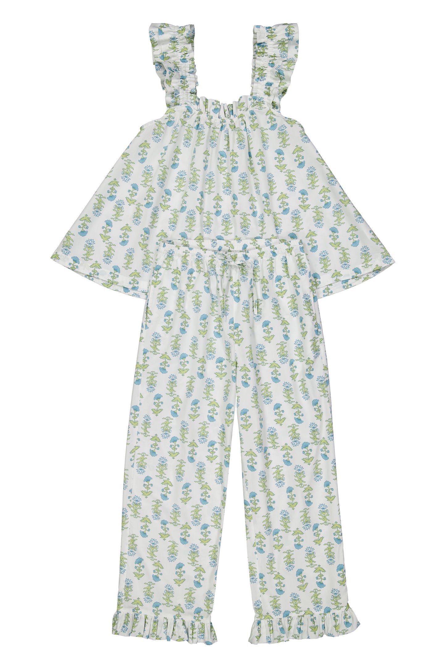Nicolette Sleep Set - Pants - Cotton - Lotus Flower - Blue