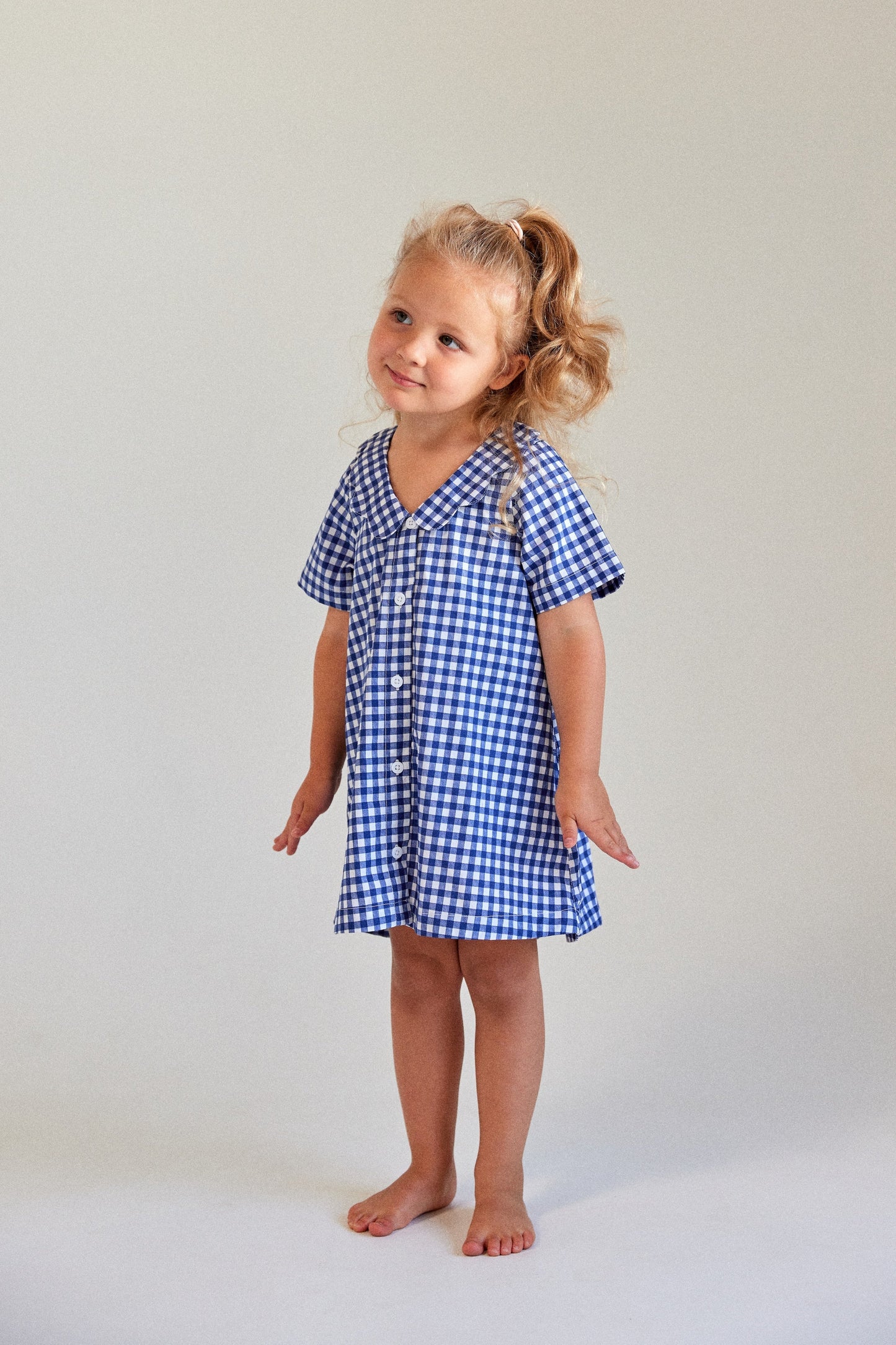 Girls Penelope Lounge Dress - Gingham Navy Blue