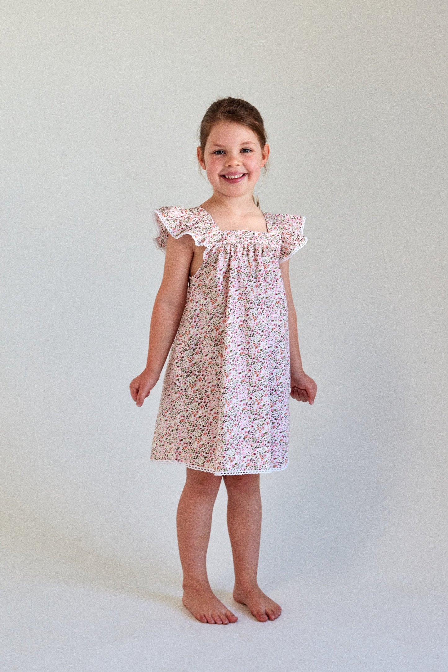 Girls Harriet Lounge Dress - Floret Pink + Trim