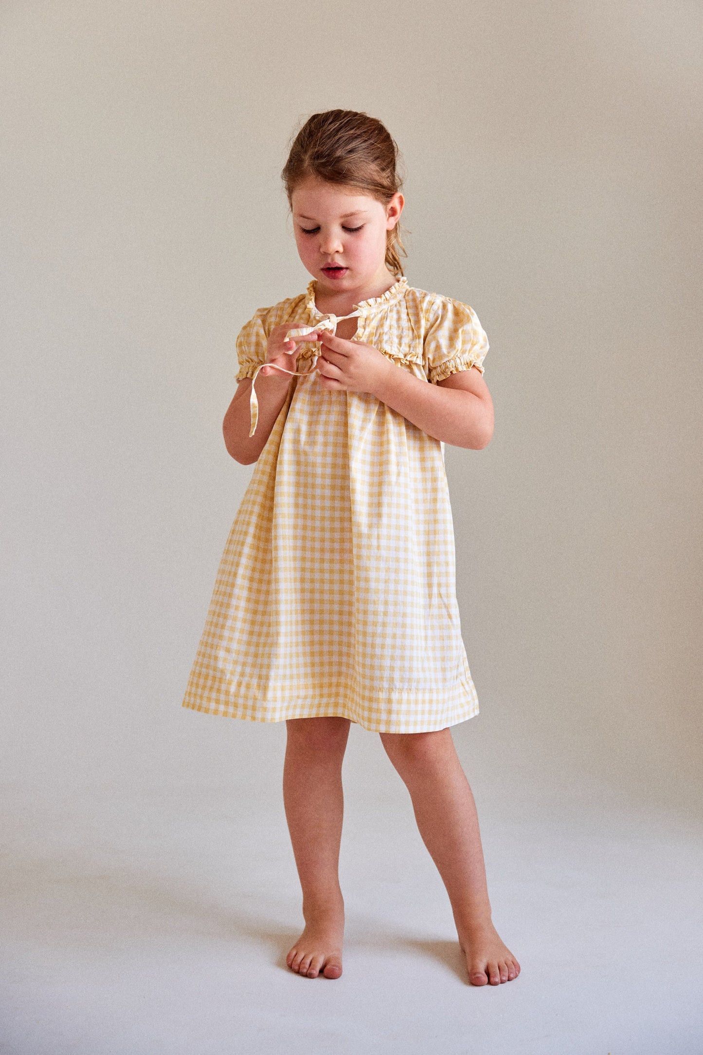 Girls Lounge Dress - Cotton - Gingham Yellow