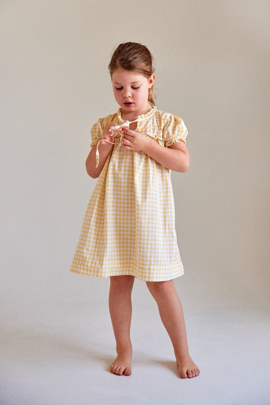 Girls Lounge Dress - Cotton - Gingham Yellow