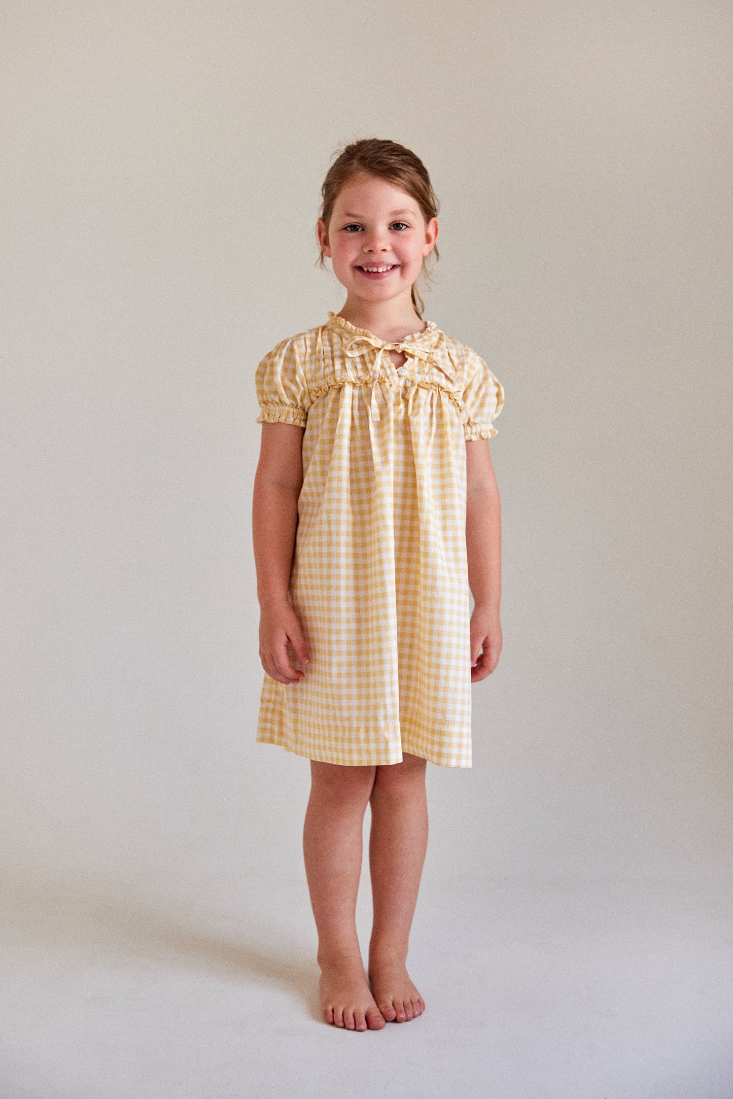 Girls Lounge Dress - Cotton - Gingham Yellow