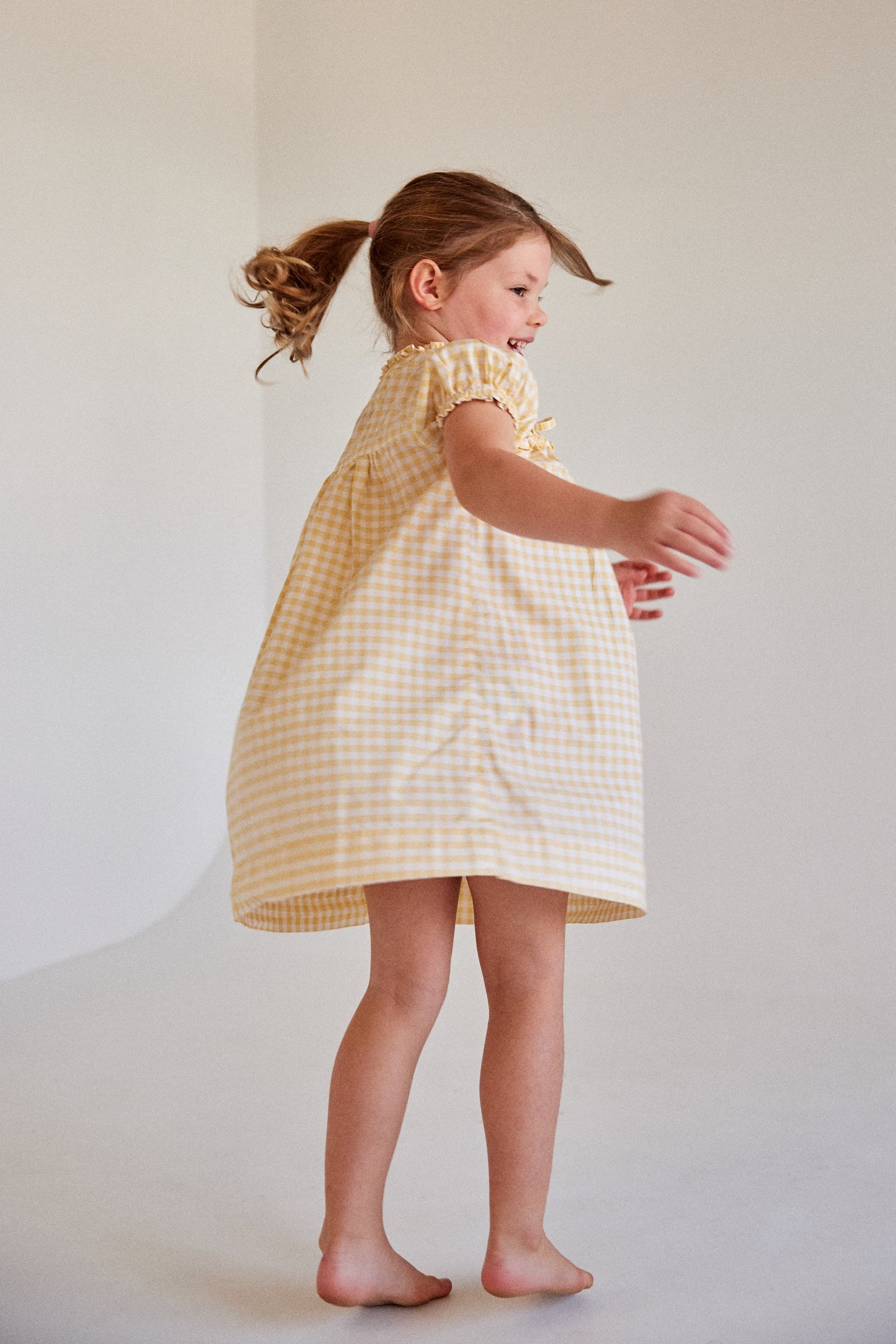Girls Lounge Dress - Cotton - Gingham Yellow
