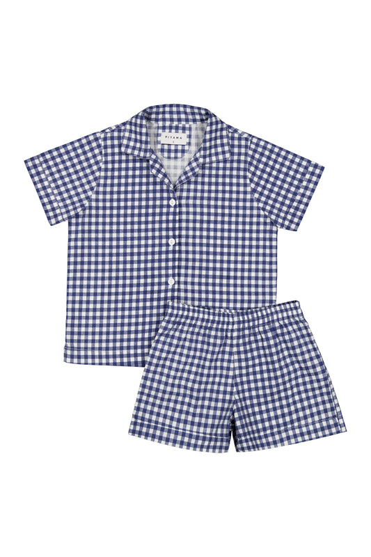 Unisex Children's Sleep Set - Cotton - Gingham Navy Blue