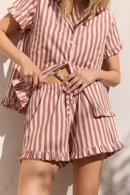 Felicity Frill Set - Cotton Modal - Stripe Mocha
