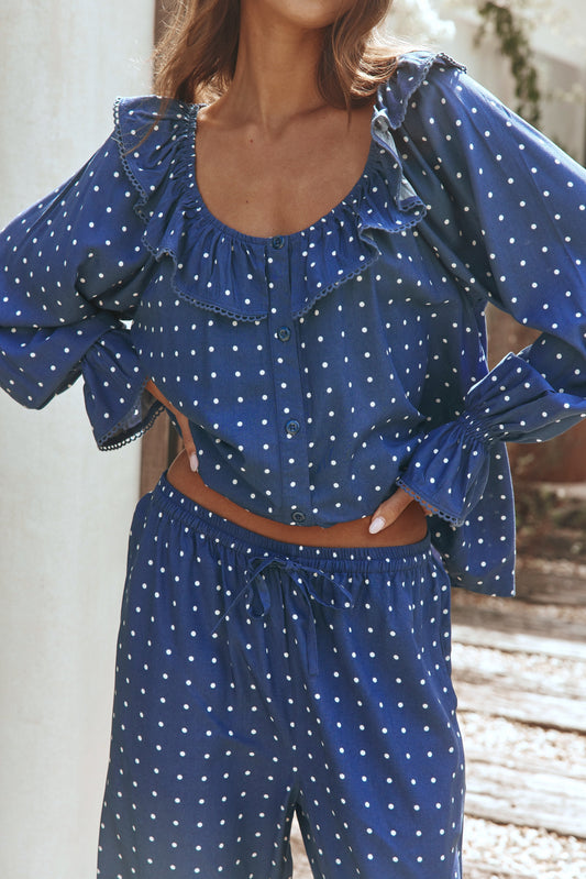 Jemima Sleep Set - Long - ECOVERO™ - Indigo Dot