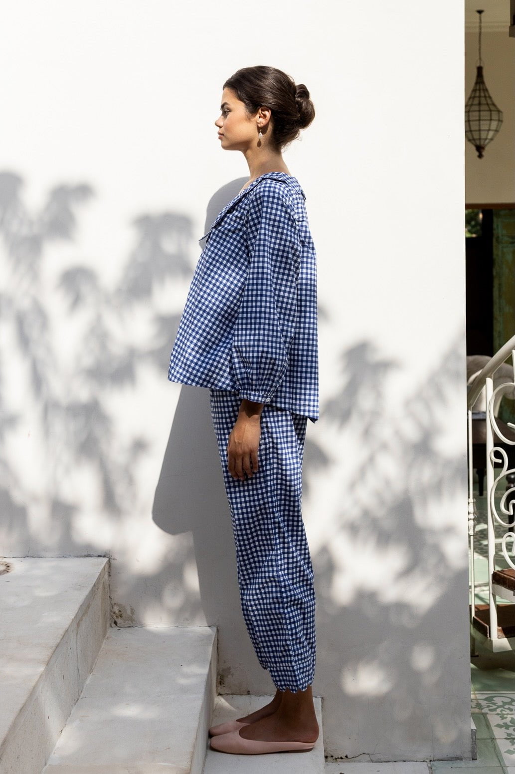 Penelope Sleep Set - Long - Gingham - Navy