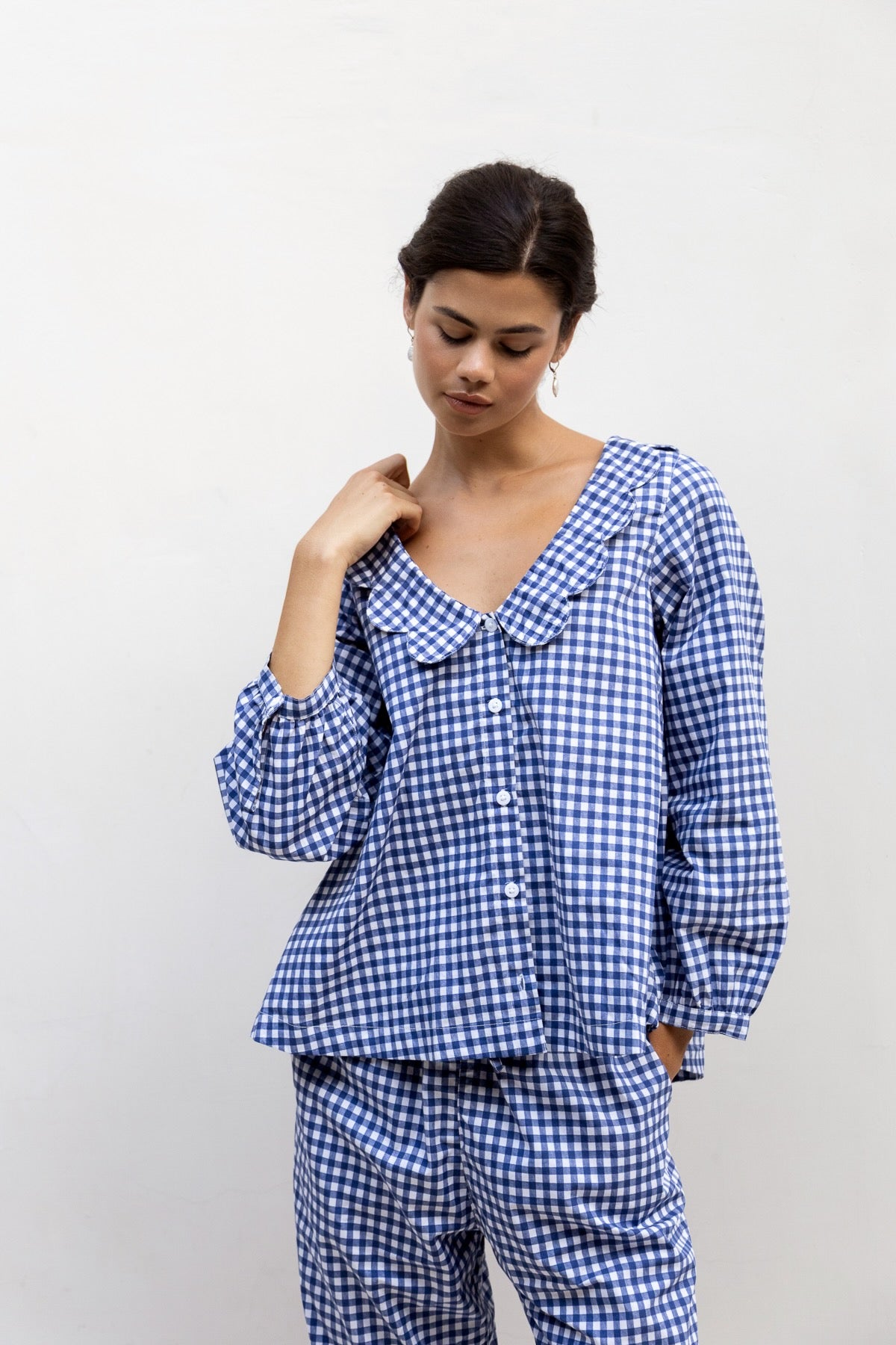 Penelope Sleep Set - Long - Gingham - Navy