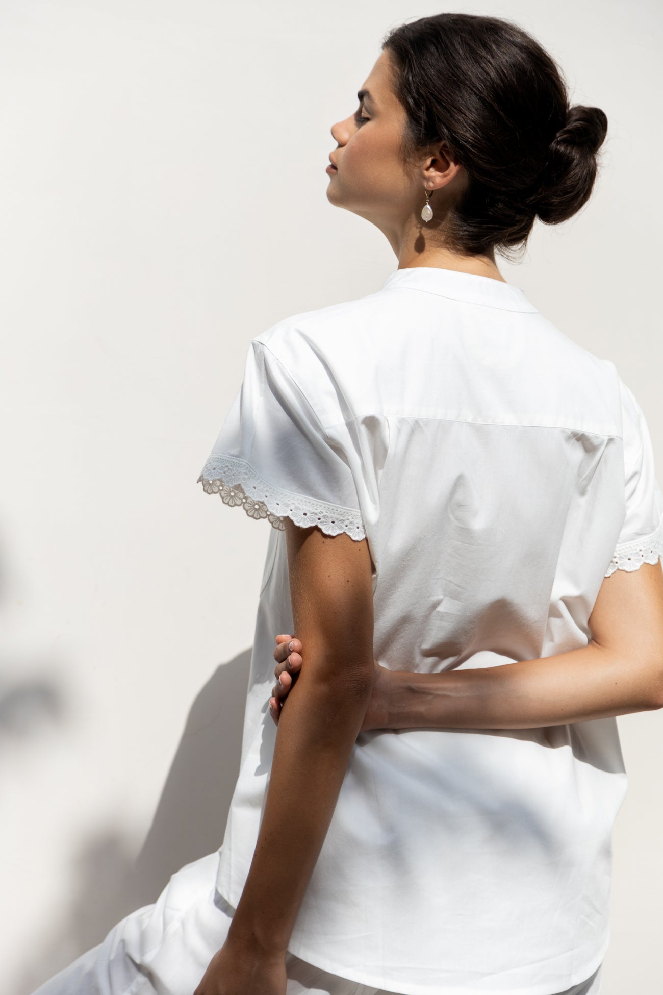 Maggie Pyjama Set - Bridal - Cotton Modal - Off White + Daisy Trim