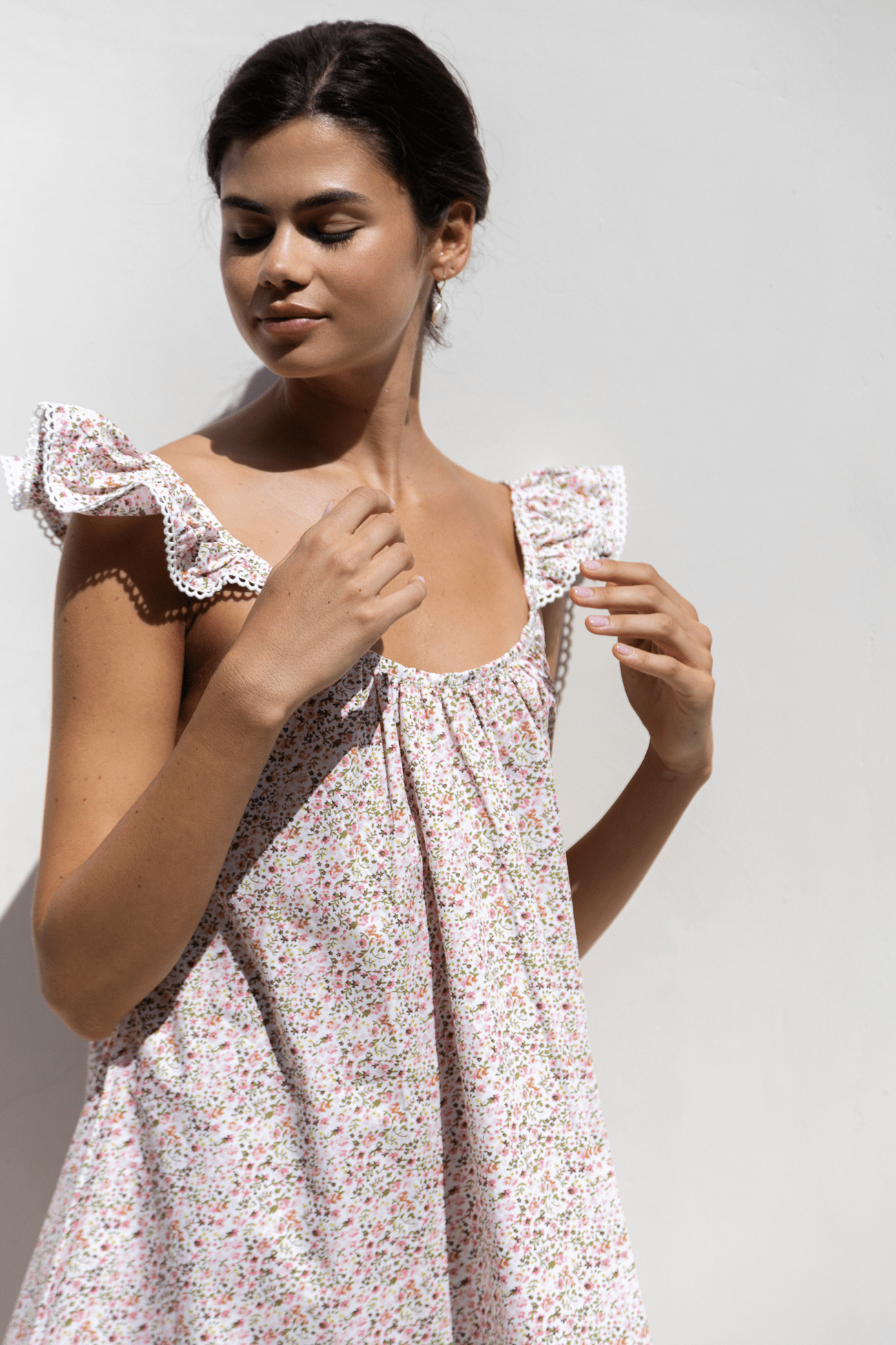 Indah Wing Nightie - Floret Pink + Trim