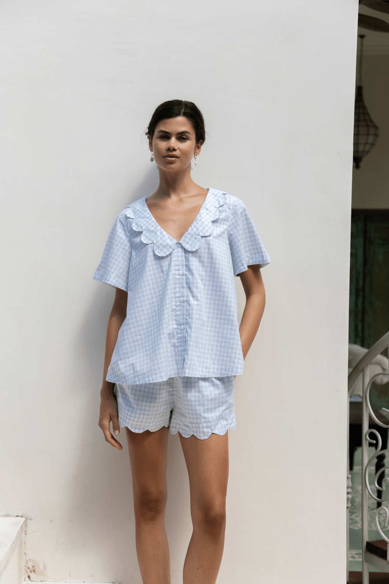 Penelope Sleep Set - Gingham Pale Blue