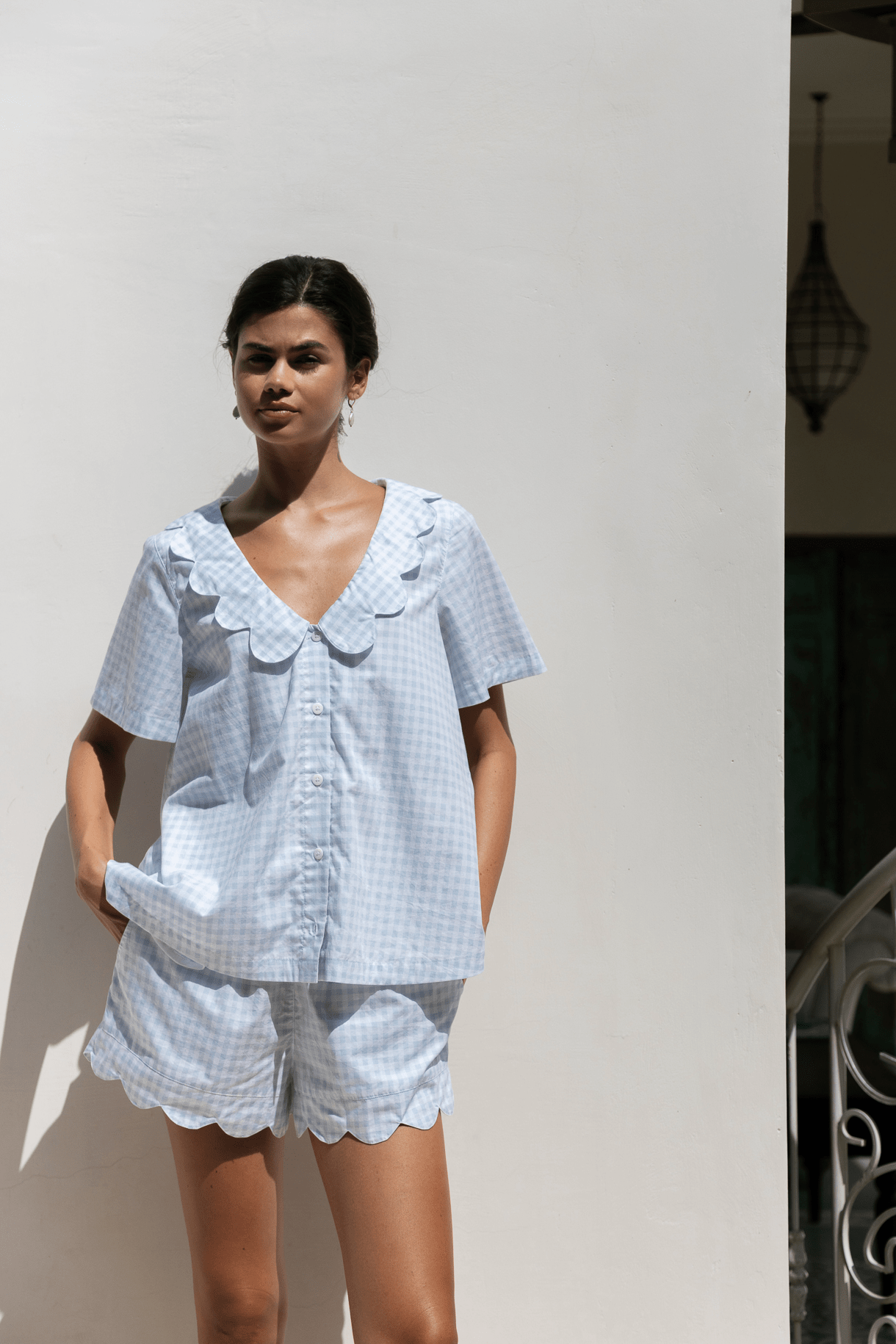 Penelope Sleep Set - Gingham Pale Blue