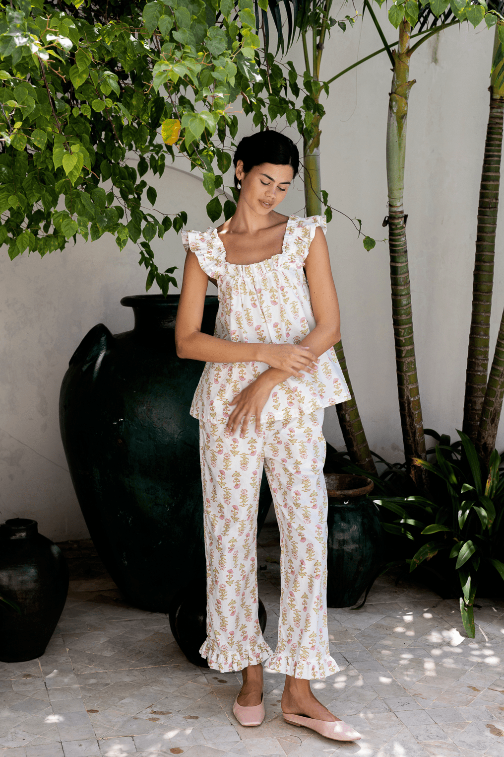 Nicolette Sleep Set - Pants - Cotton - Lotus Flower